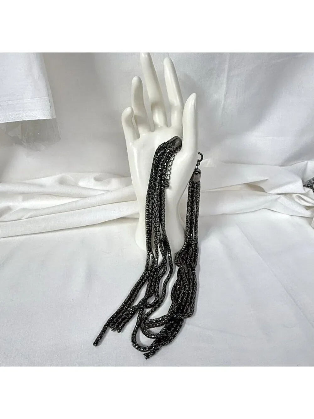 Vintage Gunmetal Crystal Multistrand Necklace 90s